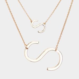 Gold monogram double necklace